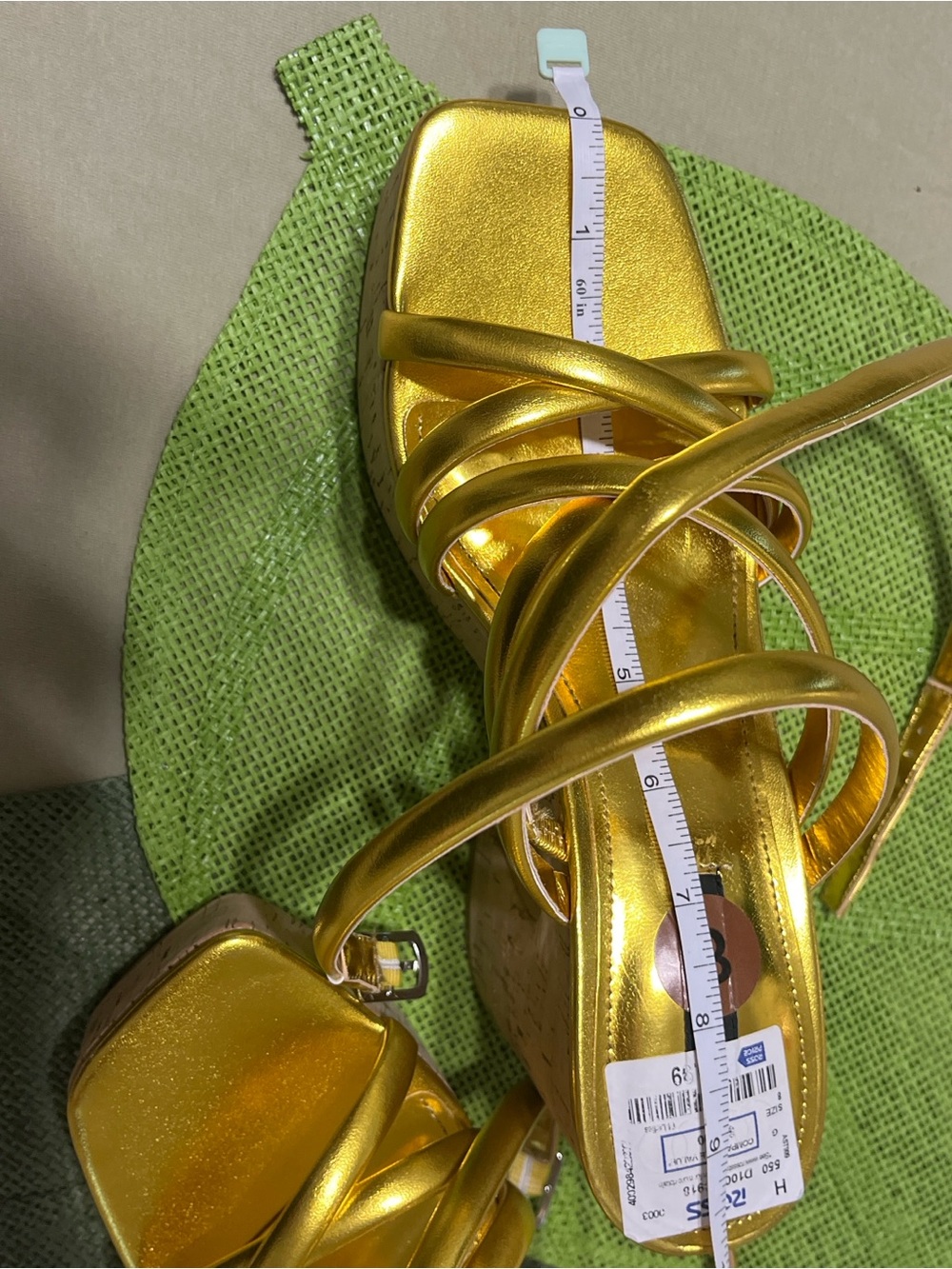 Nine West Metallic Gold Strappy Cork Platform Sandals - Picture 4 of 5